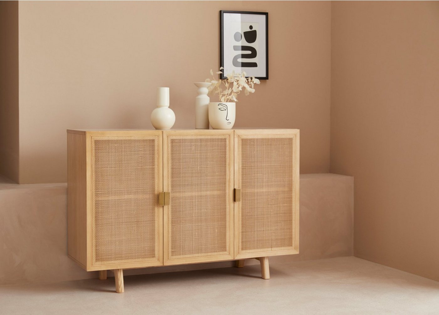 LeGer Home by Lena Gercke Sideboard Lina, Mit Rattan Einsatz, 4 Innenfächer, teilmassiv – Bild 3 von 5