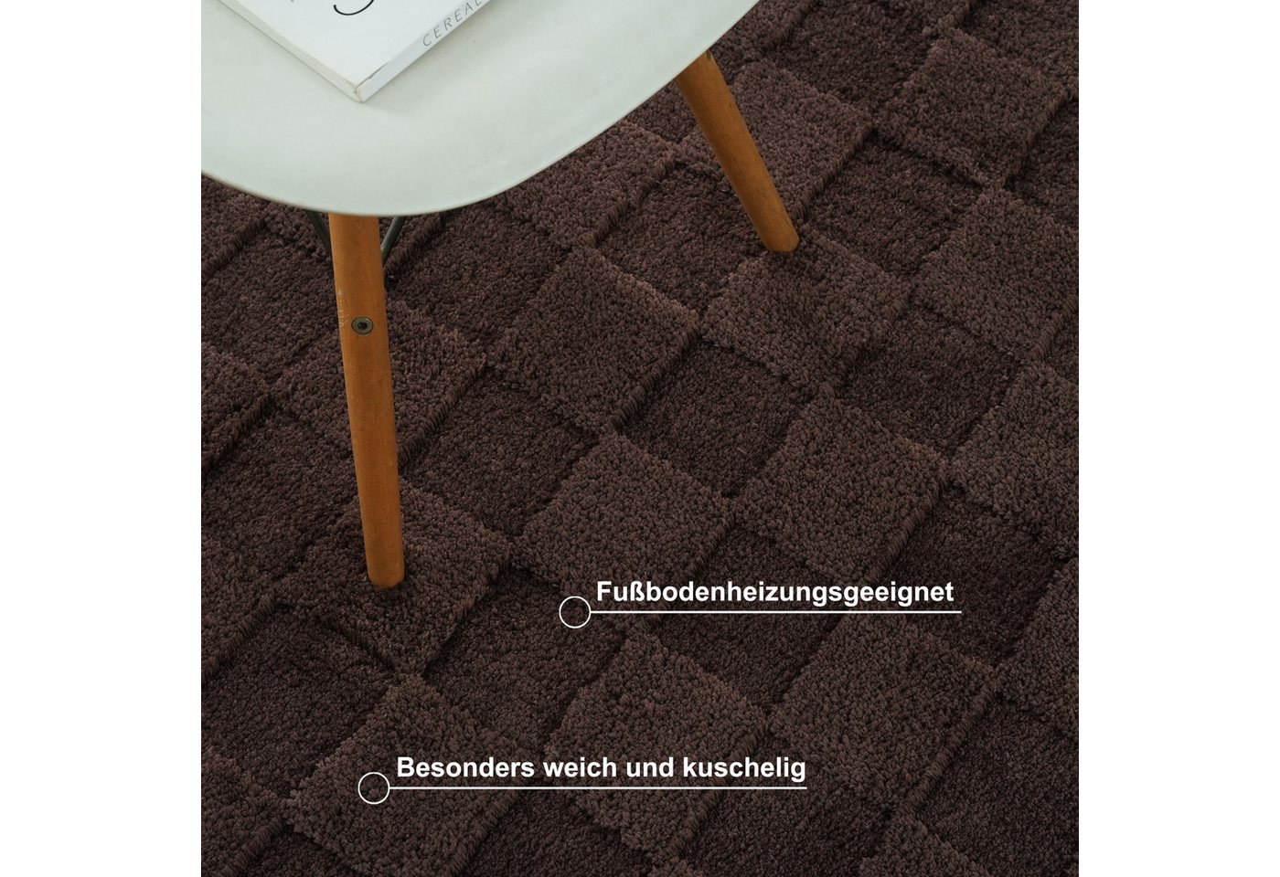 LeGer Home by Lena Gercke Teppich Esmé, Hochflor-Teppiche, weich, Boho, rechteckig, Höhe: 23 mm, Hoch-Tief-Struktur, Uni, Kästchen, Wohnzimmer, Schlafzimmer, Es – Bild 4 von 5