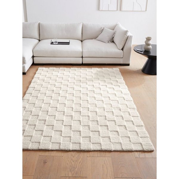 LeGer Home by Lena Gercke Teppich Esmé, Hochflor-Teppiche, weich, Boho, rechteckig, Höhe: 23 mm, Hoch-Tief-Struktur, Uni, Kästchen, Wohnzimmer, Schlafzimmer, Es