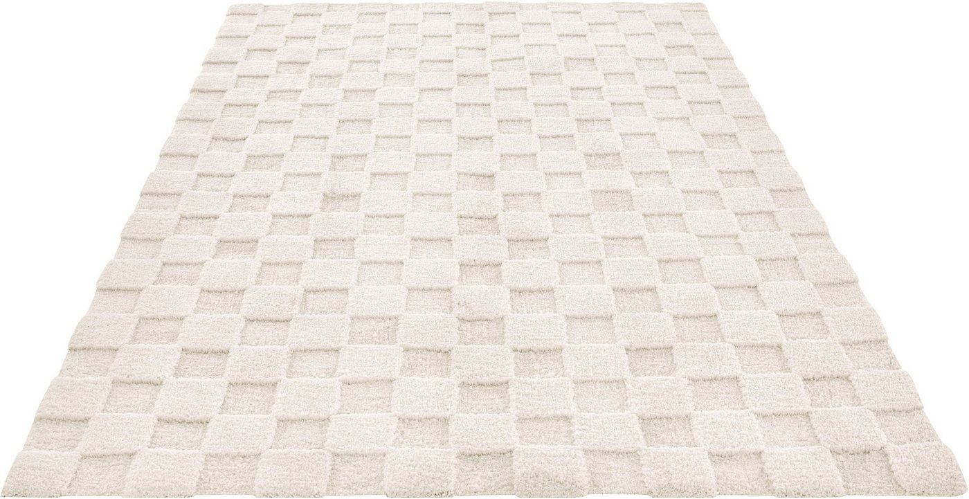 LeGer Home by Lena Gercke Teppich Esmé, Hochflor-Teppiche, weich, Boho, rechteckig, Höhe: 23 mm, Hoch-Tief-Struktur, Uni, Kästchen, Wohnzimmer, Schlafzimmer, Es – Bild 2 von 5