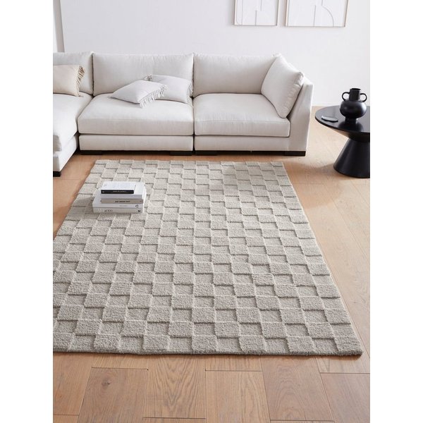 LeGer Home by Lena Gercke Teppich Esmé, Hochflor-Teppiche, weich, Boho, rechteckig, Höhe: 23 mm, Hoch-Tief-Struktur, Uni, Kästchen, Wohnzimmer, Schlafzimmer, Es