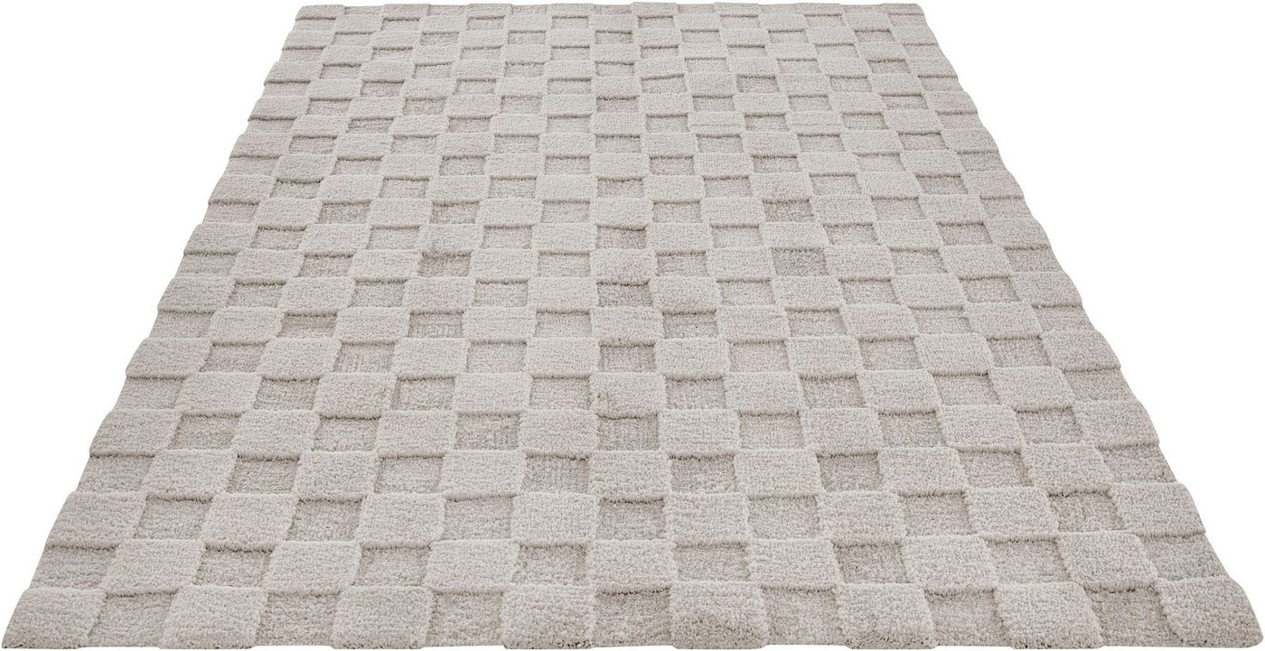 LeGer Home by Lena Gercke Teppich Esmé, Hochflor-Teppiche, weich, Boho, rechteckig, Höhe: 23 mm, Hoch-Tief-Struktur, Uni, Kästchen, Wohnzimmer, Schlafzimmer, Es – Bild 2 von 5
