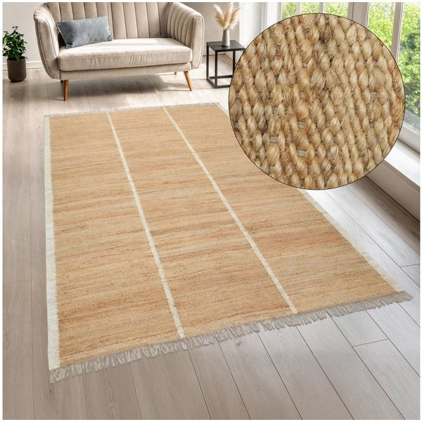 LeGer Home by Lena Gercke Teppich Lenia, handgewebt, Jute, rechteckig, Höhe: 10 mm, mit Fransen, Teppich, Wohnzimmer, Schlafzimmer, Esszimmer