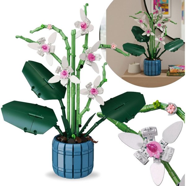 LEGO® Bausteine Orchidee, kompatibel mit LEGO, Blumen im Topf, 711 Stk. Konstruktionsspielsteine