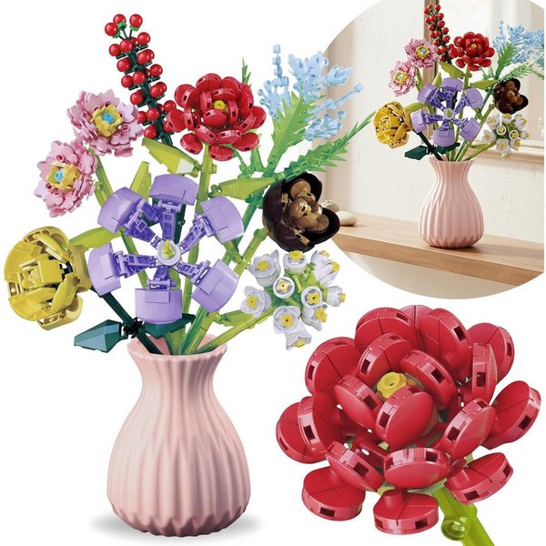 LEGO® Blumenstrauß aus Bausteinen, kompatibel mit LEGO, 8 Blumen, 709 Teile Konstruktionsspielsteine