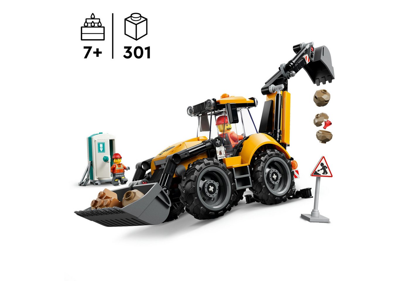 LEGO® Gelber Baggerlader (60480), LEGO City Konstruktionsspielsteine, (301 St), Made in Europe – Bild 3 von 5
