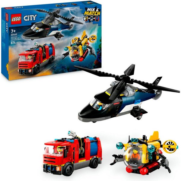 LEGO® Kombinationsset mit Hubschrauber, Löschauto und U-Boot (60462) Konstruktionsspielsteine, (874 St), LEGO City, Made in Europe