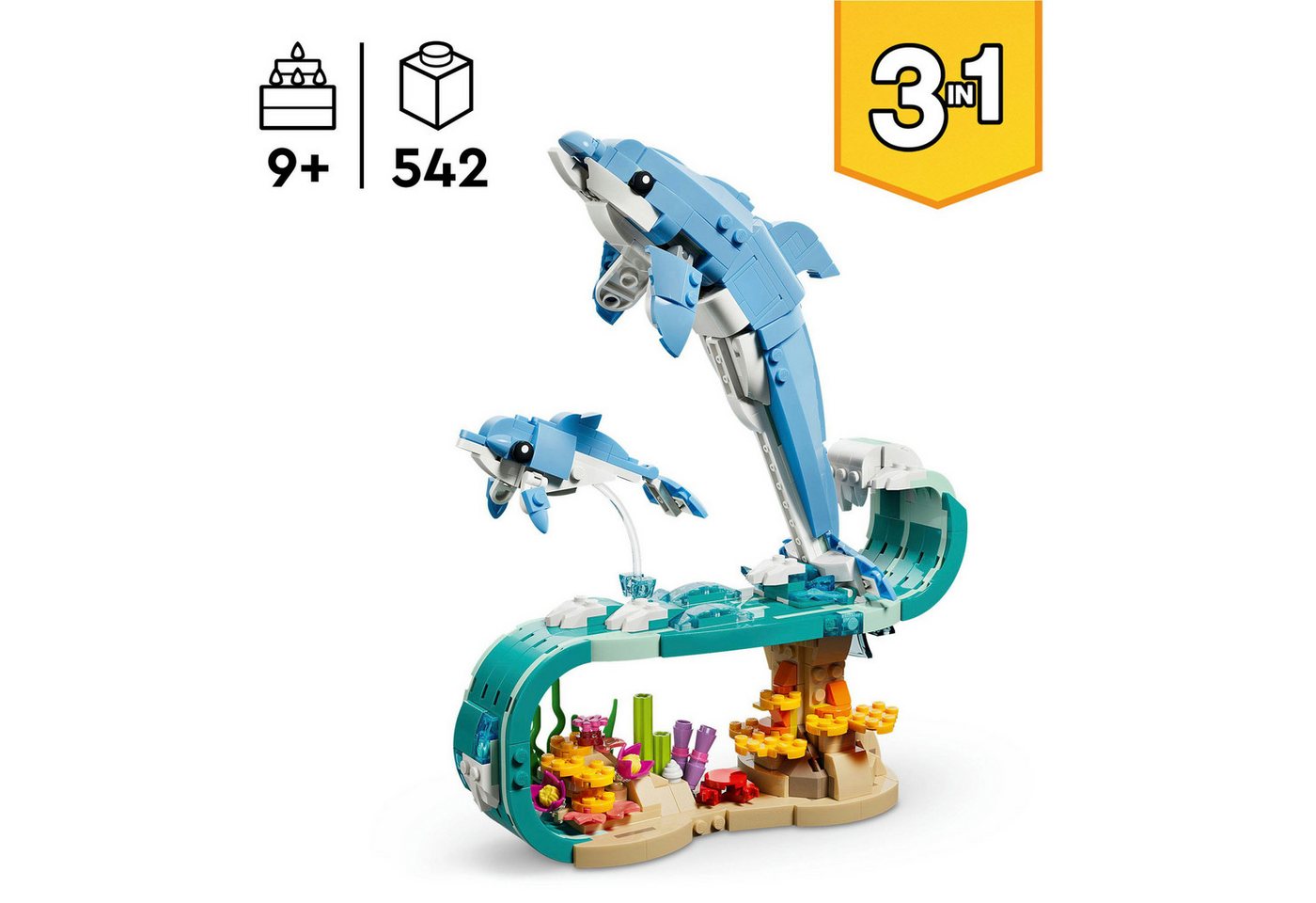 LEGO® Meerestiere: Wunderschöne Delfine (31385), LEGO Creator Konstruktionsspielsteine, (542 St), Made in Europe – Bild 3 von 5