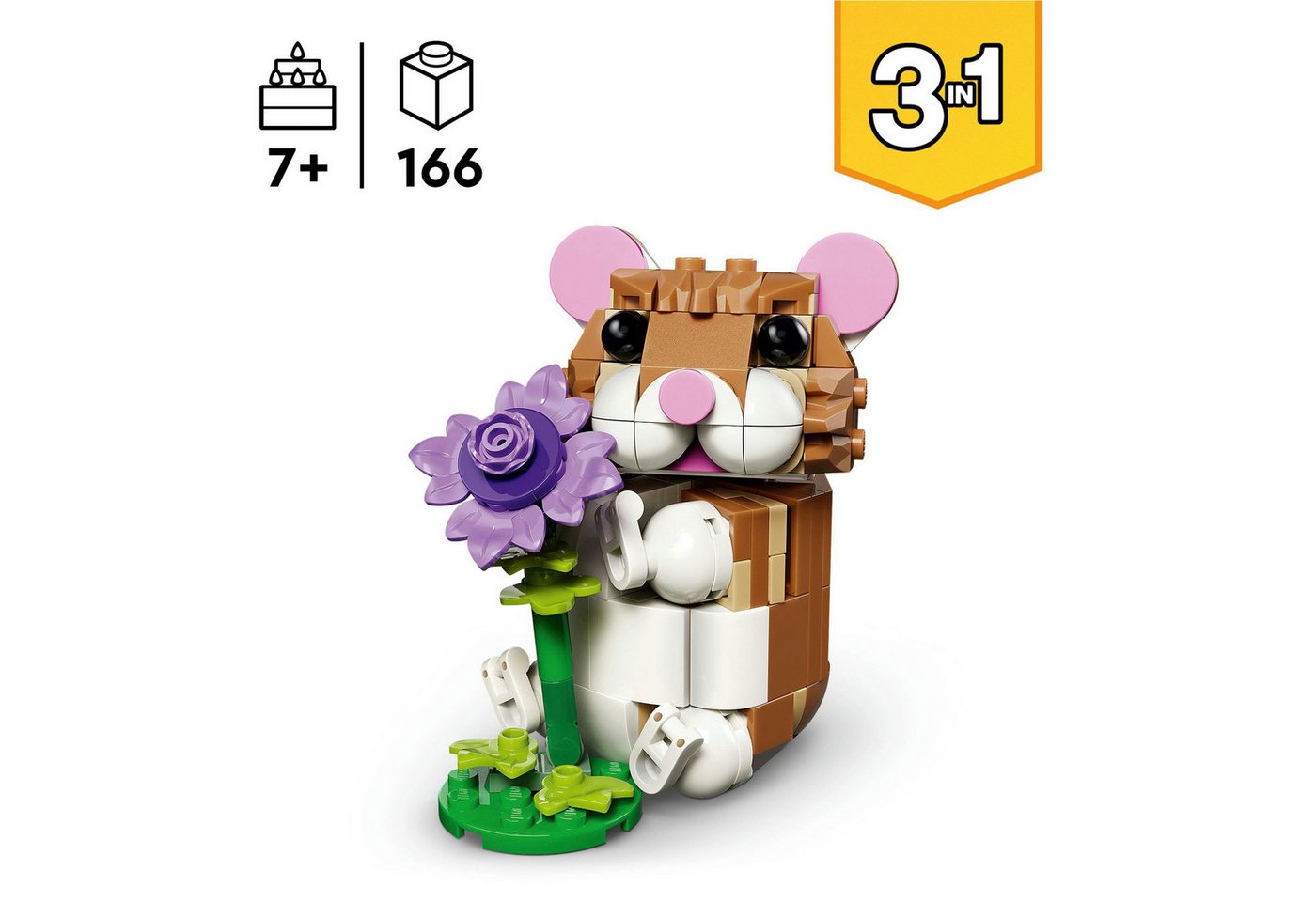 LEGO® Niedlicher Hamster mit Blume (31376), LEGO Creator Konstruktionsspielsteine, (166 St), Made in Europe – Bild 3 von 5