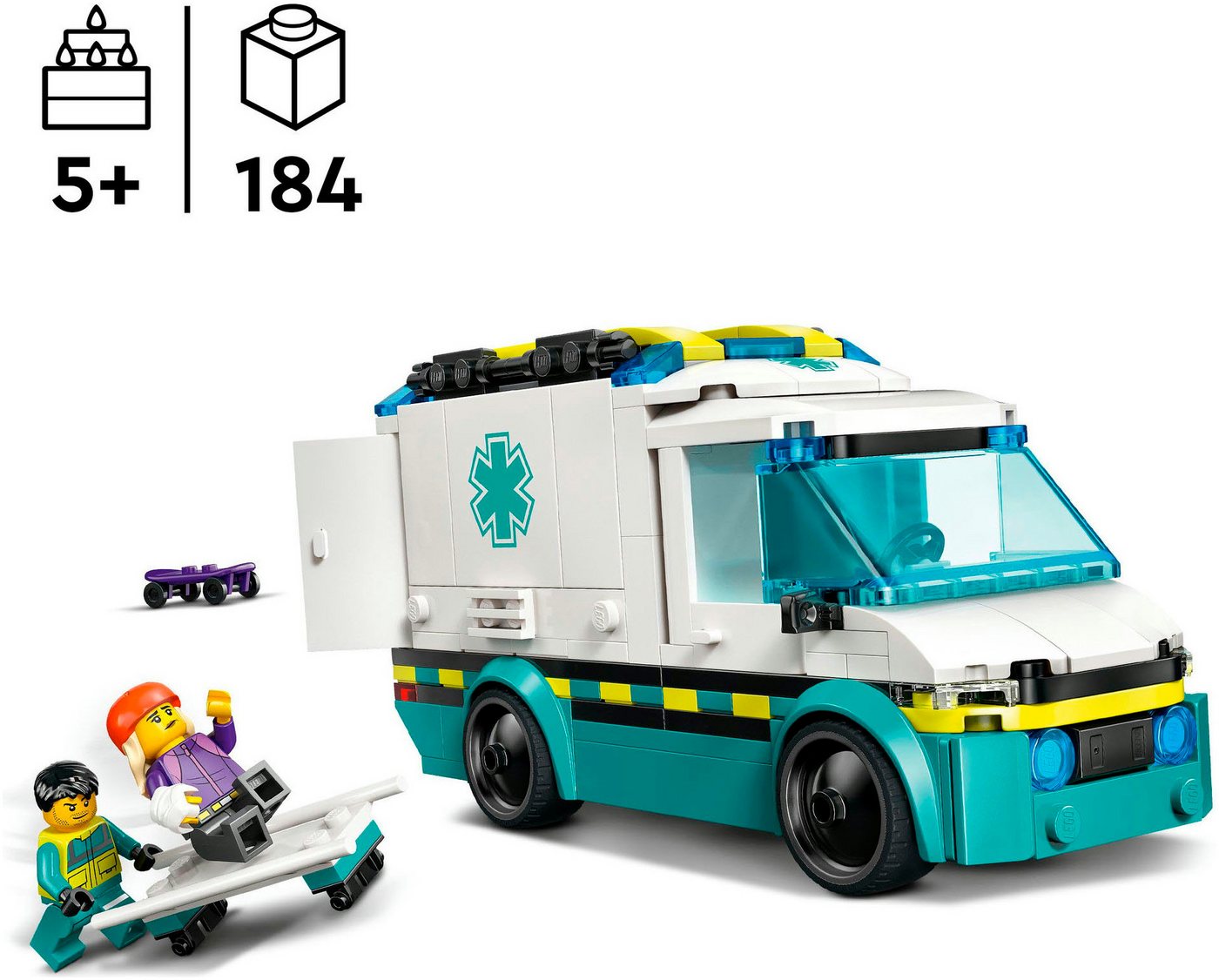 LEGO® Rettungswagen (60451), LEGO City Konstruktionsspielsteine, (184 St), Made in Europe – Bild 3 von 5