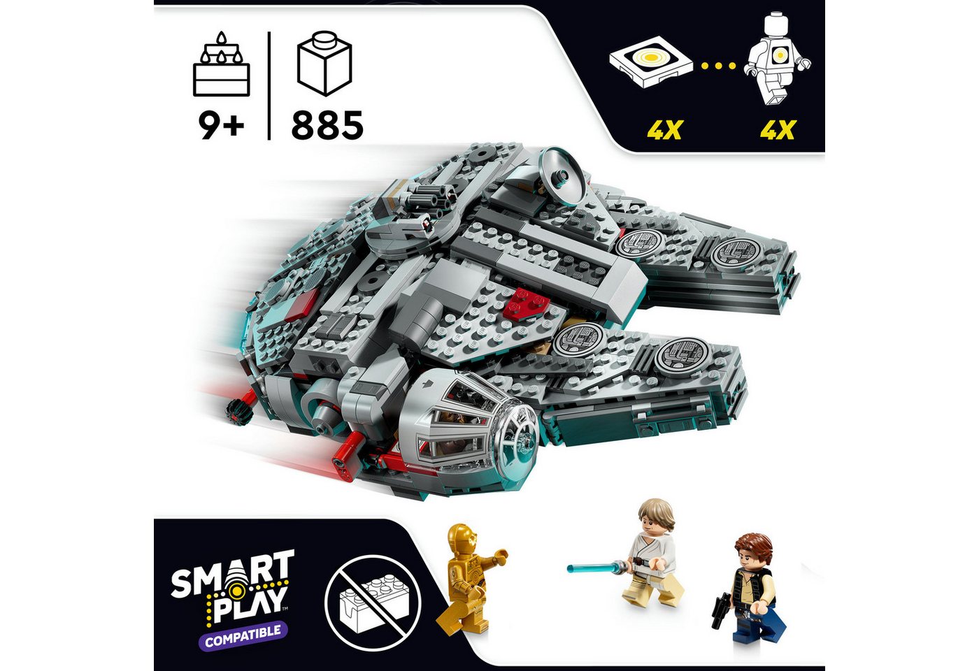 LEGO® SMART Play™ Millennium Falke (75426), LEGO Star Wars ™ Konstruktionsspielsteine, (885 St), Mit SMART Brick kompatibel (nicht im Lieferumfang enthalten) – Bild 3 von 5