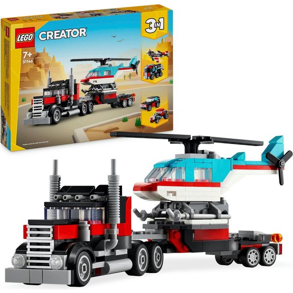 LEGO® Tieflader mit Hubschrauber (31146), LEGO Creator 3in1 Konstruktionsspielsteine, (270 St), Made in Europe