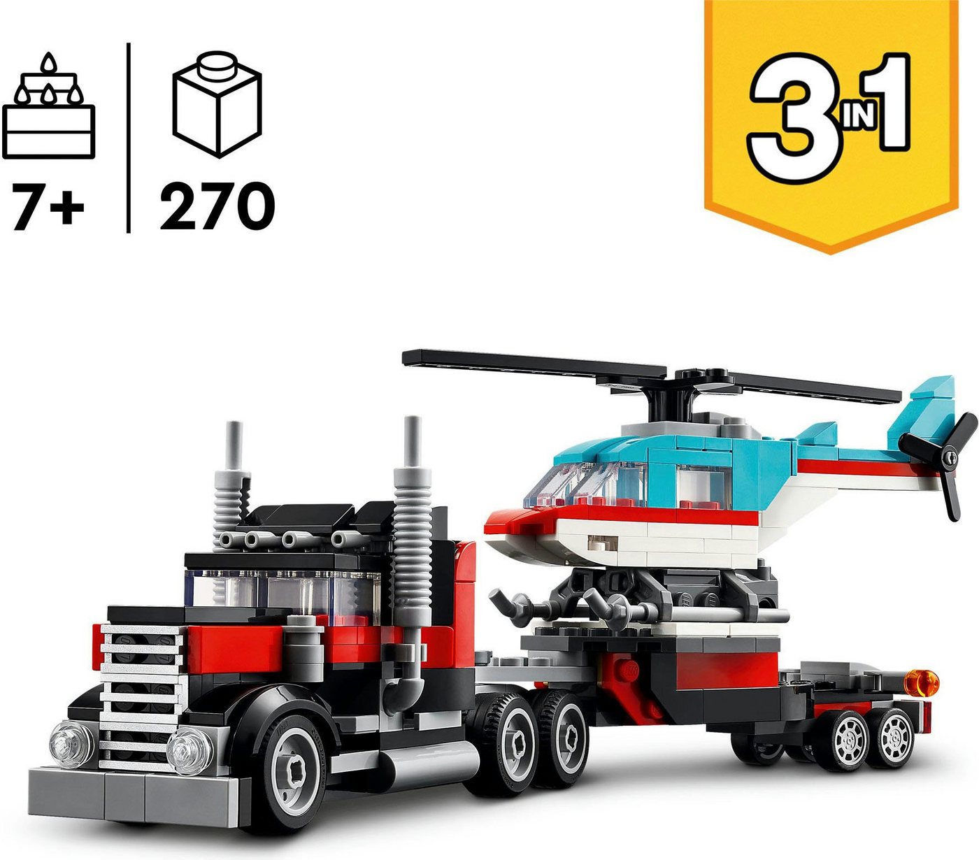 LEGO® Tieflader mit Hubschrauber (31146), LEGO Creator 3in1 Konstruktionsspielsteine, (270 St), Made in Europe – Bild 3 von 5