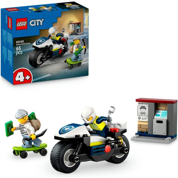 LEGO® Verfolgungsjagd mit dem Polizeimotorrad (60455), LEGO City Konstruktionsspielsteine, (65 St), Made in Europe