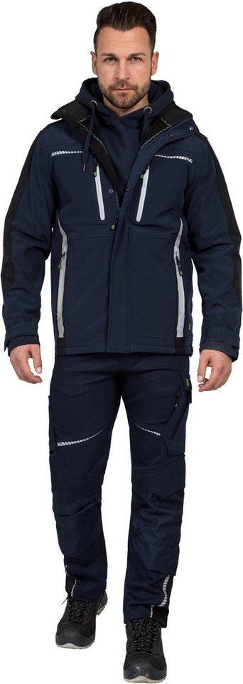 Leibwächter Softshelljacke Flex-Line Herren Übergangsjacke mit Kapuze (atmungsaktive Regenjacke, wasserdichte Softshell Arbeitsjacke) robustes 3-Lagenlaminat-So – Bild 4 von 5