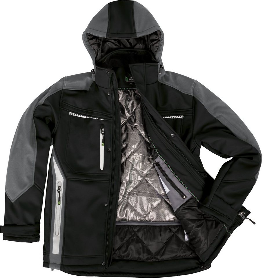Leibwächter Winterjacke Flex-Line Herren Winter Softshelljacke mit Rückenisolierung (Winterjacke mit Reflektoren, Softshelljacke mit abnehmbarer Kapuze) atmungs – Bild 5 von 5