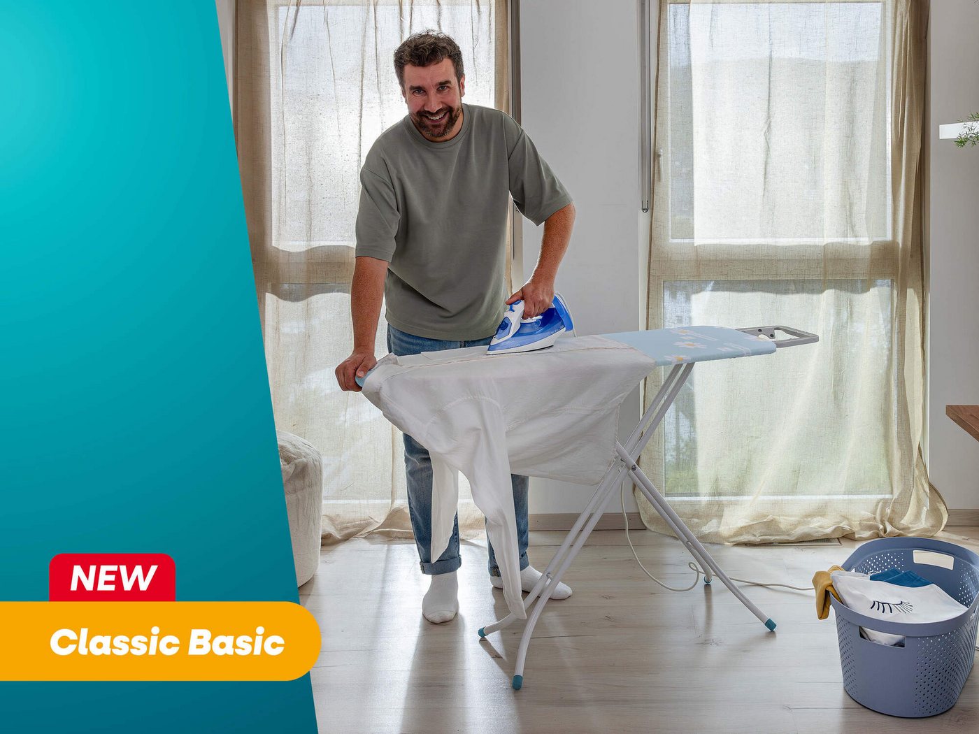 Leifheit Bügelbrett Bügeltisch Classic M Basic, Bügelfläche 38.0x120.0 cm, Höhenverstellbar, Bügelfläche 120 x 38 cm, feste Bügeleisenablage – Bild 4 von 5