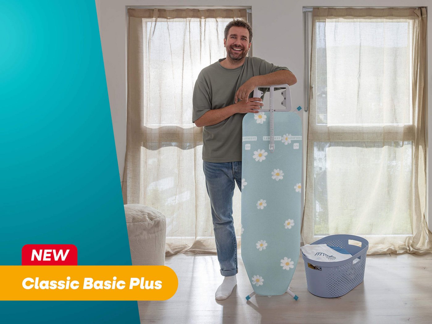 Leifheit Bügelbrett Bügeltisch Classic M Basic Plus, Bügelfläche 38.0x120.0 cm, Höhenverstellbar, 120 x 38 cm Bügelfläche, feste Bügeleisenablage – Bild 5 von 5