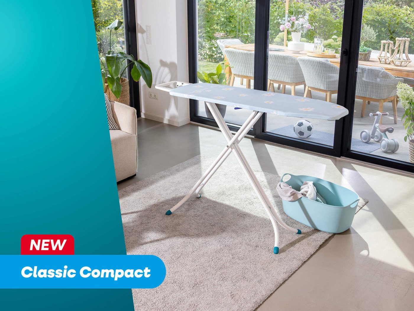 Leifheit Bügelbrett Bügeltisch Classic M Compact, Bügelfläche 38.0x120.0 cm, Höhenverstellbar, Bügelfläche 120 x 38 cm, feste Bügeleisenablage – Bild 4 von 5