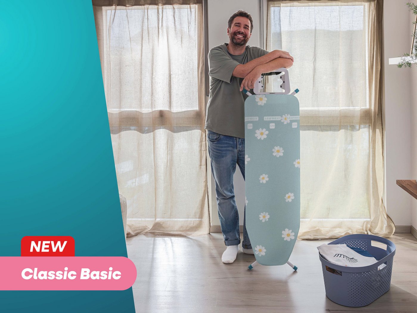 Leifheit Bügelbrett Bügeltisch Classic S Basic, Bügelfläche 30.0x110.0 cm, Höhenverstellbar, 110 x 30 cm, feste Bügeleisenablage, florales Design – Bild 4 von 5