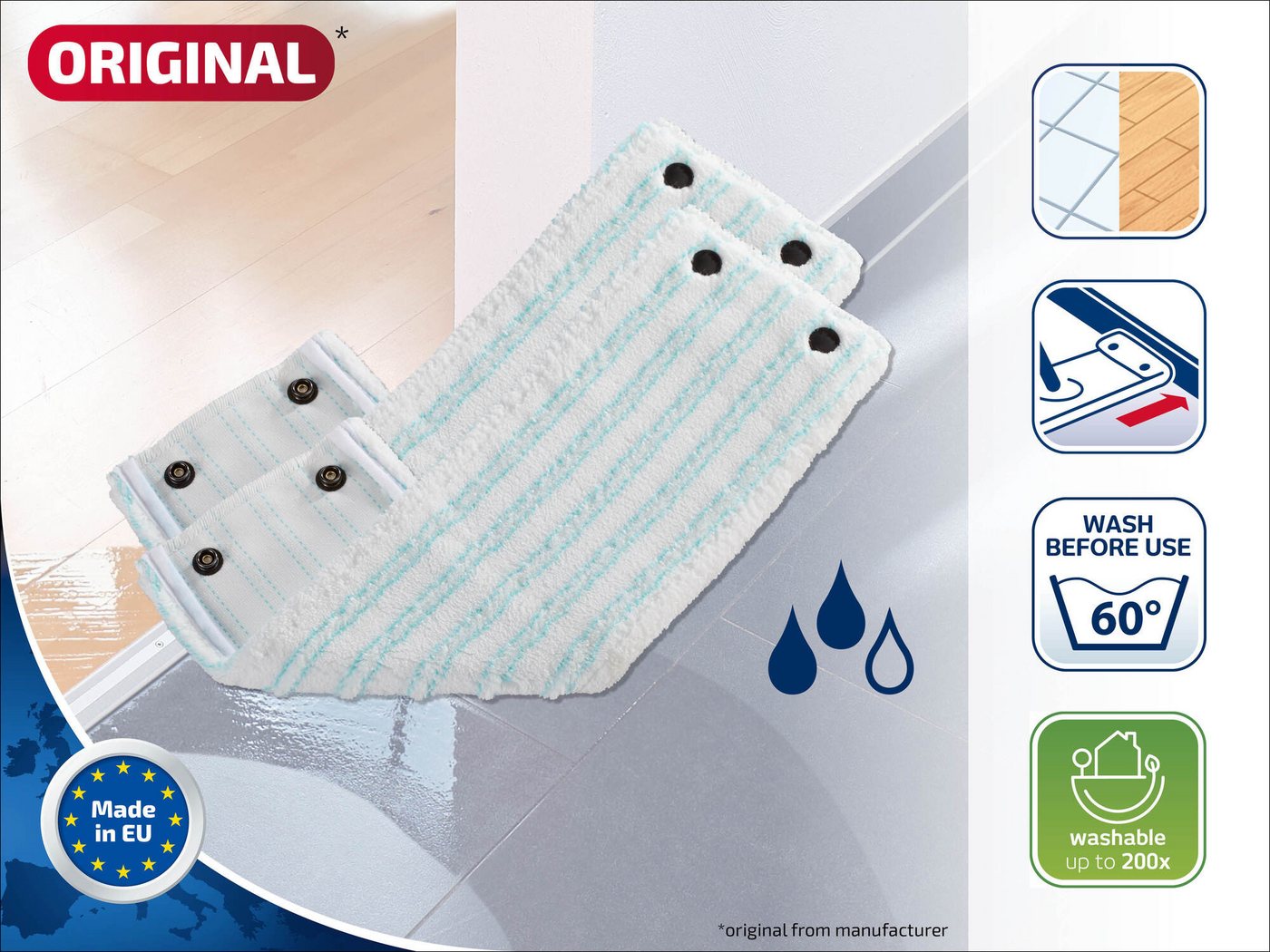 Leifheit Bundle Wischbezug CLEAN TWIST M / Combi M micro duo (2er Set) Wischbezug (Mikrofaser, 14.0x42.0 cm, 2-tlg., Waschbar bei 60°C, Wischbreite 33cm, für al – Bild 3 von 5