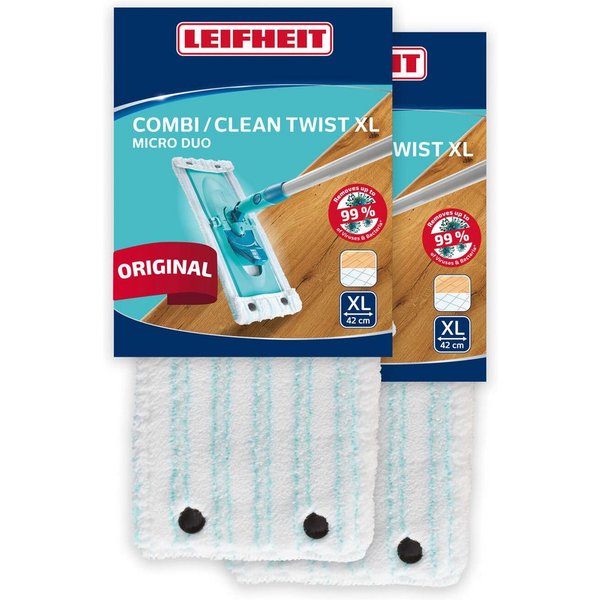 Leifheit Bundle Wischbezug CLEAN TWIST XL/Combi XL micro duo (2er Set) Wischbezug (Mikrofaser, 14.0x49.5 cm, 2-tlg., Waschbar bei 60°C, Wischbreite 42cm, für al