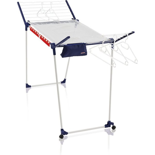 Leifheit Wäscheständer Standtrockner Pegasus Ultra Mobile 23m, 20m Trockenlänge, 107cm Flügelhöhe, mobil mit Rollen, Kleinteilehalter