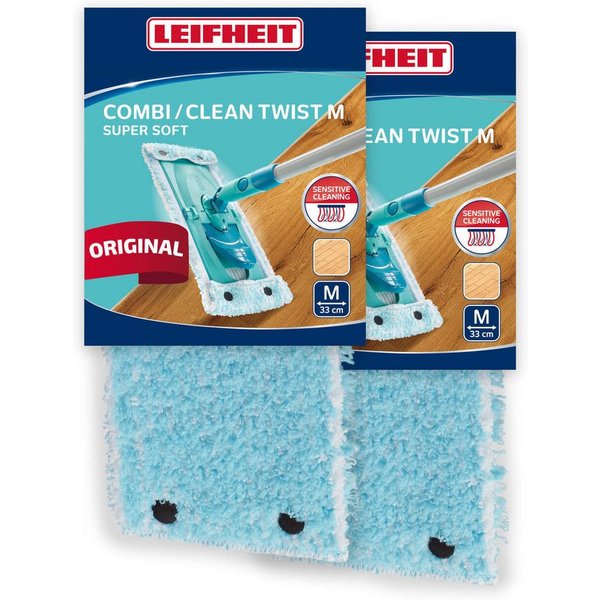 Leifheit Wischbezug CLEAN TWIST M / Combi M super soft 2er Wischbezug (Kunstfaser, 14.0x42.0 cm, 2-tlg., Waschbar bei 60°C, Wischbreite 33cm, für Parkett/Lamina