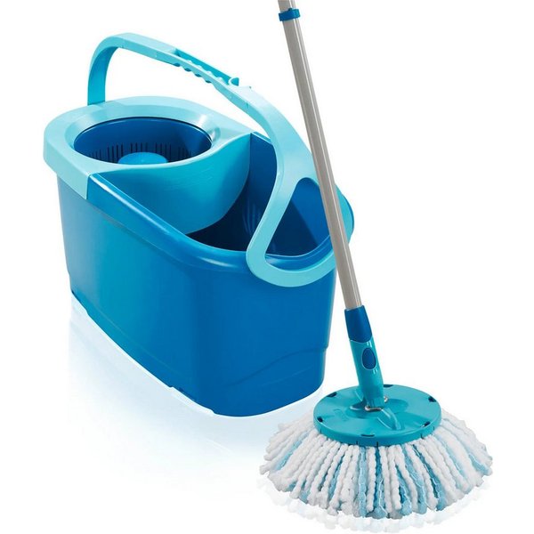 Leifheit Wischmopp Clean Twist Set: Drehmopp und Eimer 6L, verstellbare Stiellänge, Micro-Duo-Wischaufsatz
