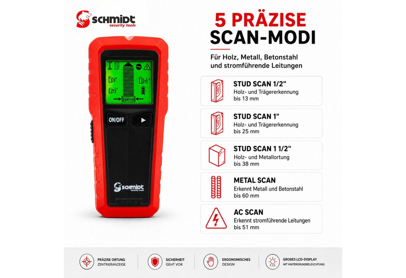 SCHMIDT security tools Leitungsortungsgerät SCHMIDT security tools CF-13 Wandscanner Multidetektor Leitungssucher – Bild 2 von 5