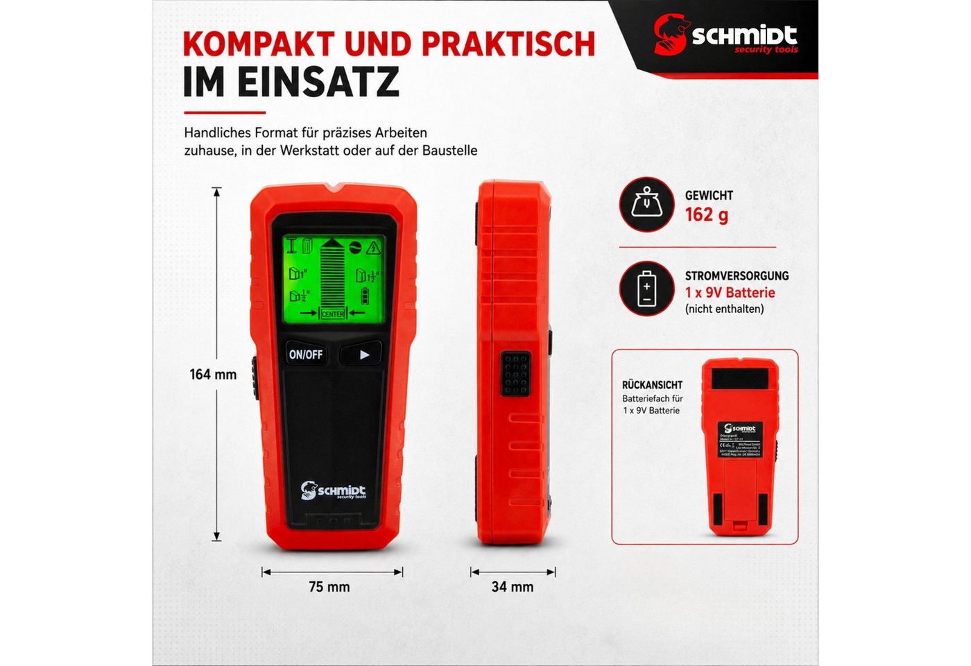 SCHMIDT security tools Leitungsortungsgerät SCHMIDT security tools CF-13 Wandscanner Multidetektor Leitungssucher – Bild 3 von 5