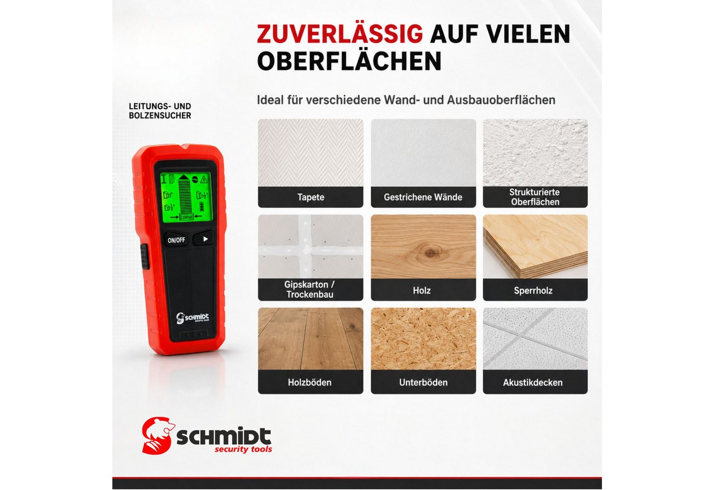 SCHMIDT security tools Leitungsortungsgerät SCHMIDT security tools CF-13 Wandscanner Multidetektor Leitungssucher – Bild 4 von 5