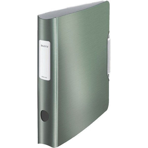 LEITZ Aktenordner 180° Active Style 1108, Ordner breit, Alu-Optik, aufgeklebtes Rückenschild