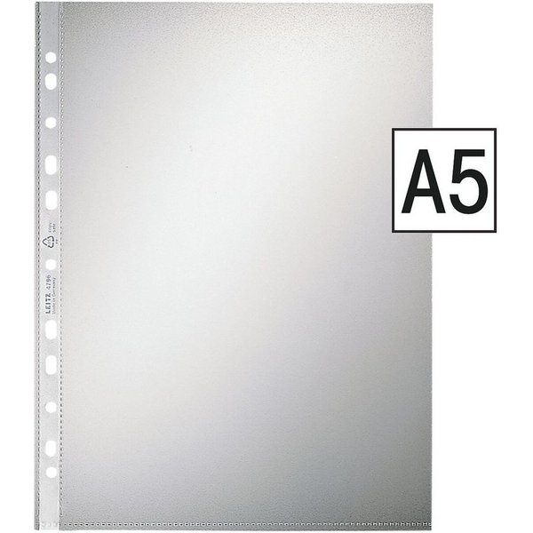 LEITZ Prospekthülle 4795, 100 Stück, genarbt, Format A5, 6-fach-Lochung, oben offen