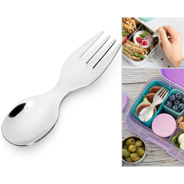 LEKKABOX Campinglöffel Mini Edelstahl Göffel, 10cm - Gabel Löffel Spork klein Kinder Brotdose, Extra klein, nur 10 cm lang – passt in jede Brotdose