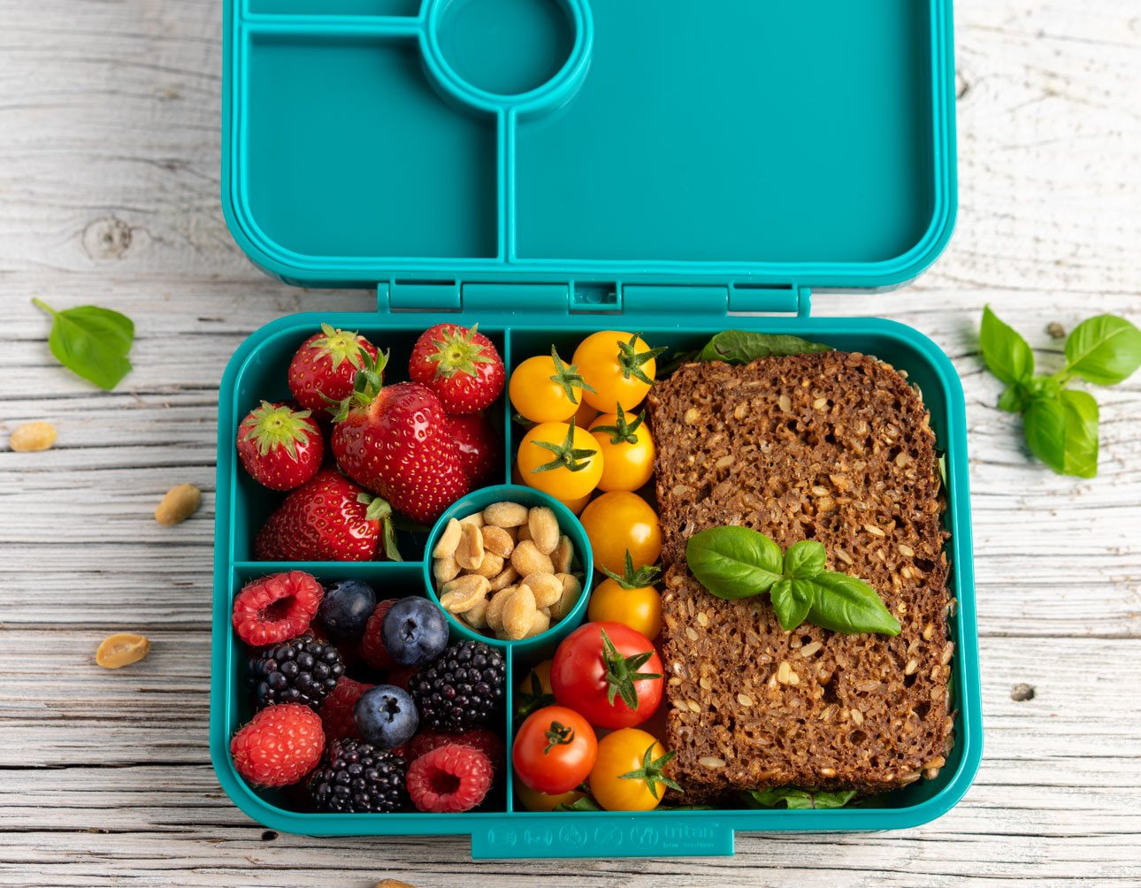 LEKKABOX Lunchbox Bentobox Brotdose, 4 Fächer - Kinder Vesperdose Brotbüchse Brotbox, Für feuchte Lebensmittel auslaufsicher, inkl. extra Trenner – Bild 4 von 5
