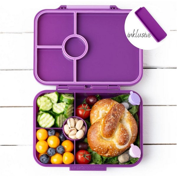 LEKKABOX Lunchbox Bentobox Brotdose, 4 Fächer - Kinder Vesperdose Brotbüchse Brotbox, Für feuchte Lebensmittel auslaufsicher, inkl. extra Trenner