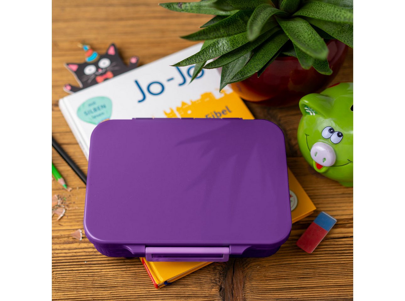 LEKKABOX Lunchbox Bentobox Brotdose, 4 Fächer - Kinder Vesperdose Brotbüchse Brotbox, Für feuchte Lebensmittel auslaufsicher, inkl. extra Trenner – Bild 4 von 5