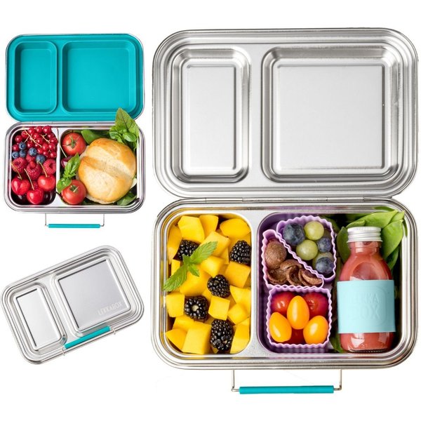 LEKKABOX Lunchbox DUO Edelstahl Brotdose, 2 Fächer - Kinder Bento Box Lunchbox, 2 auslaufsichere Fächer dank der herausnehmbaren Silikondichtung