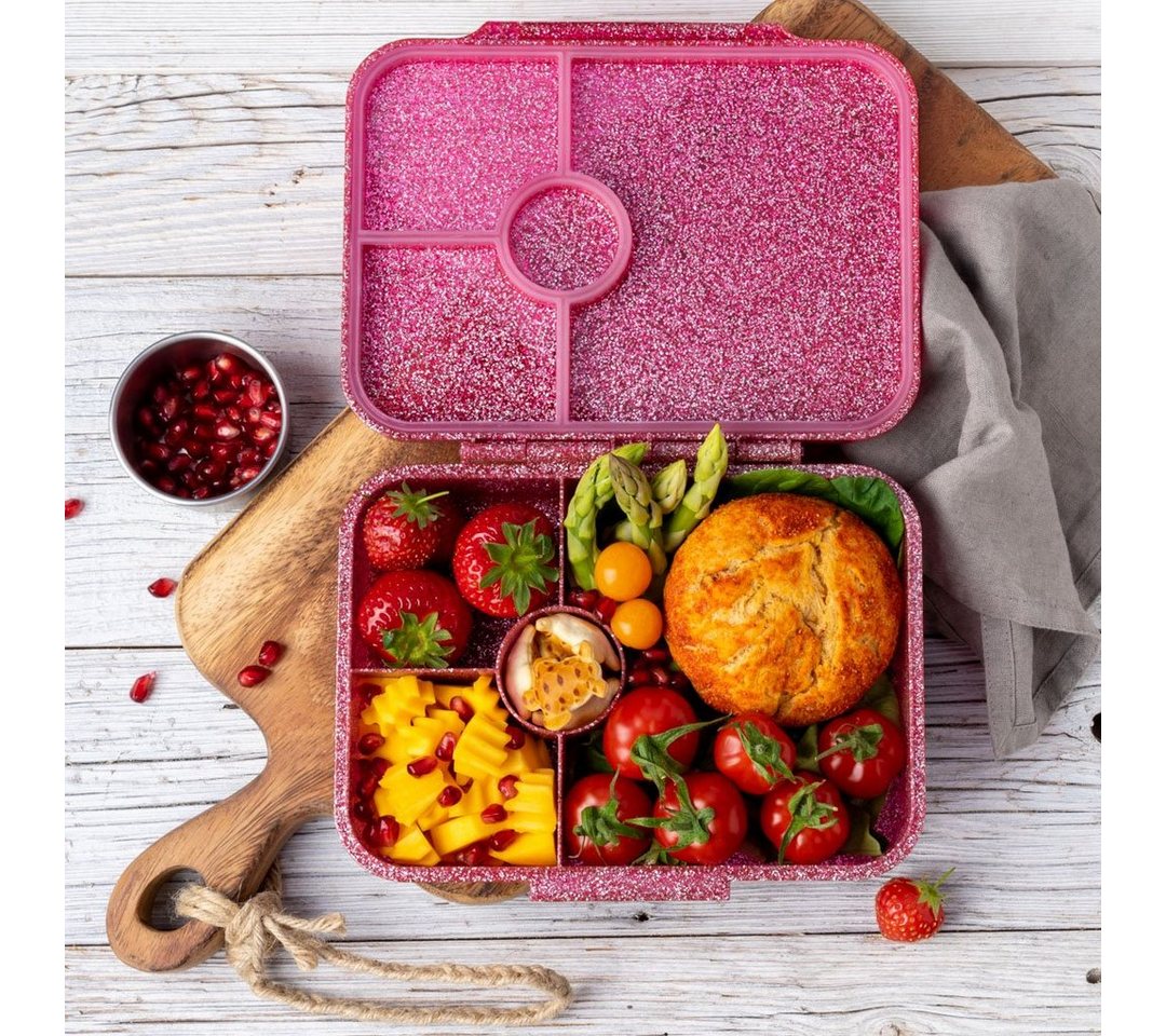 LEKKABOX Lunchbox Glitzer Brotdose, 4 Fächer - Kinder Bento Box Vesperdose Brotbox, Für feuchte Lebensmittel auslaufsichere Bento Box, inkl. extra Trenner – Bild 2 von 5