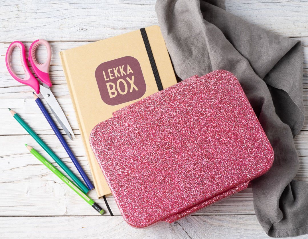 LEKKABOX Lunchbox Glitzer Brotdose, 4 Fächer - Kinder Bento Box Vesperdose Brotbox, Für feuchte Lebensmittel auslaufsichere Bento Box, inkl. extra Trenner – Bild 3 von 5