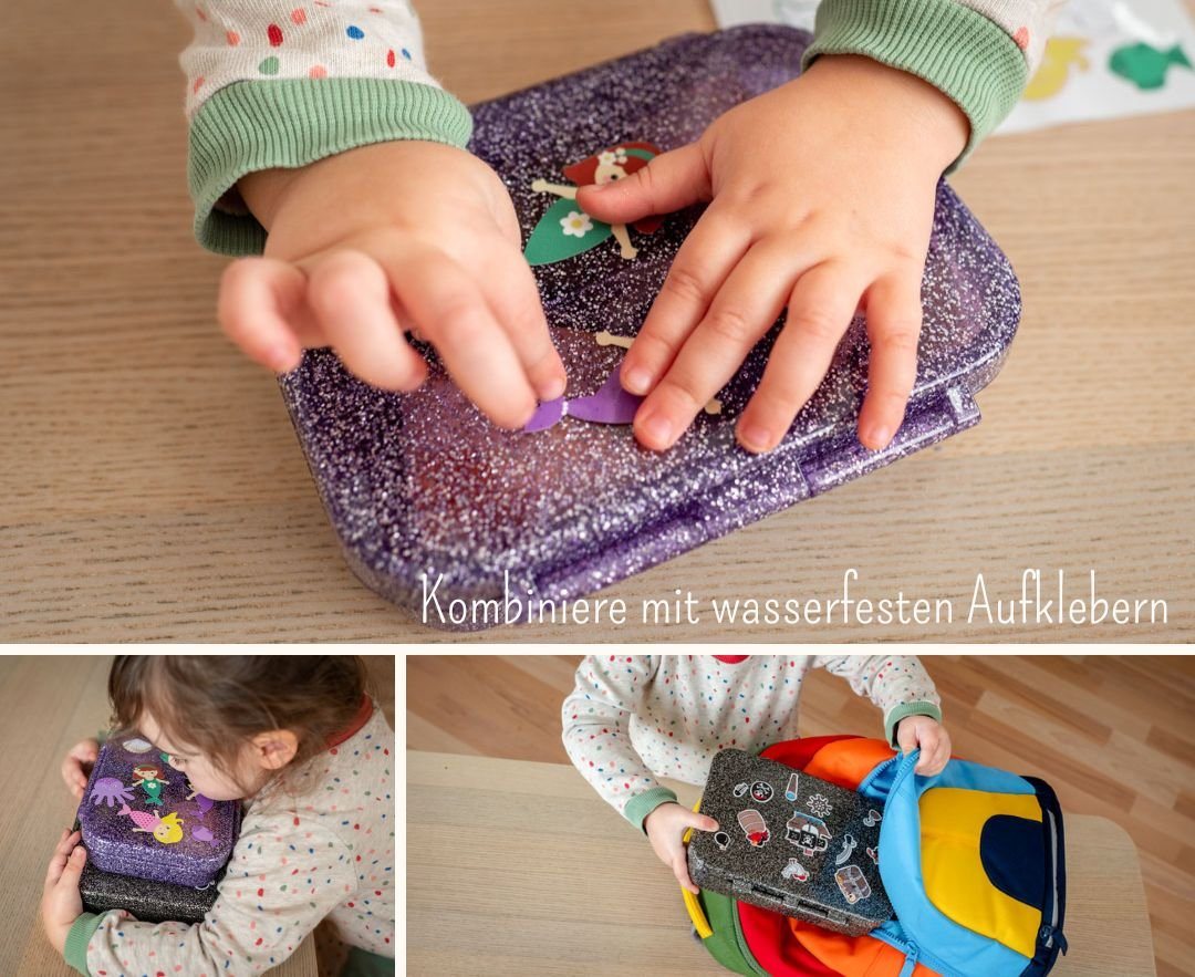 LEKKABOX Lunchbox Glitzer Brotdose, 4 Fächer - Kinder Bento Box Vesperdose Brotbox, Für feuchte Lebensmittel auslaufsichere Bento Box, inkl. extra Trenner – Bild 5 von 5