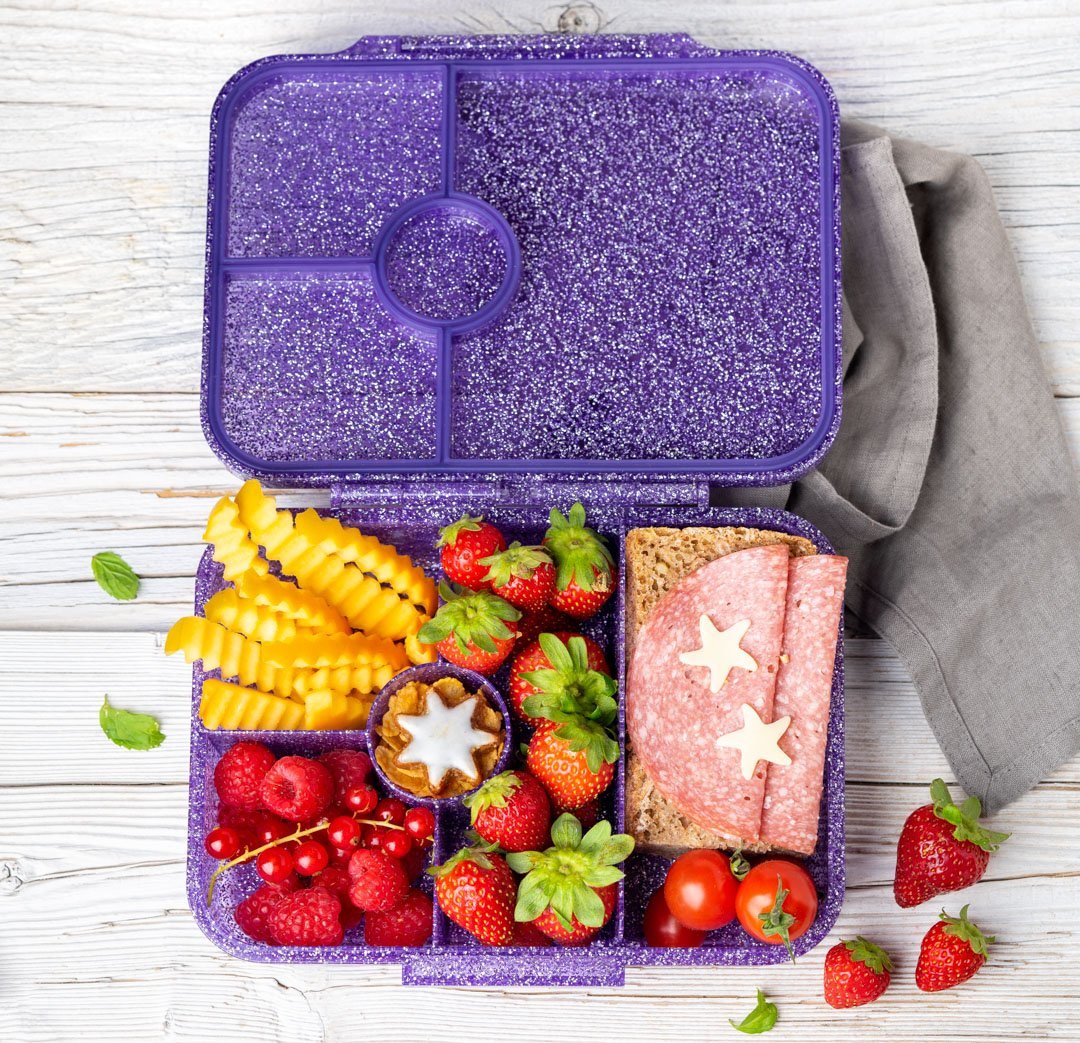 LEKKABOX Lunchbox Glitzer Brotdose, 4 Fächer - Kinder Bento Box Vesperdose Brotbox, Für feuchte Lebensmittel auslaufsichere Bento Box, inkl. extra Trenner – Bild 2 von 5