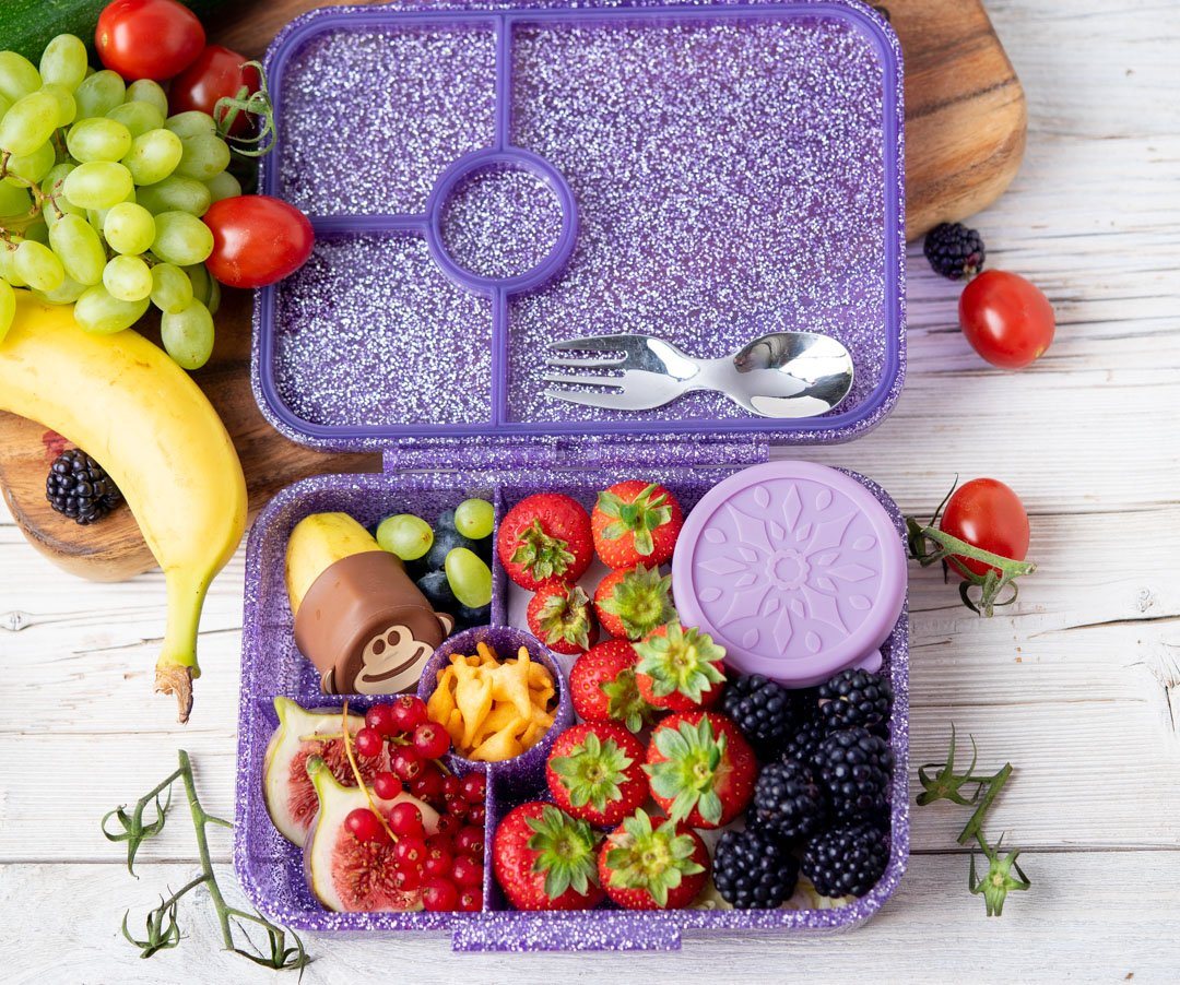 LEKKABOX Lunchbox Glitzer Brotdose, 4 Fächer - Kinder Bento Box Vesperdose Brotbox, Für feuchte Lebensmittel auslaufsichere Bento Box, inkl. extra Trenner – Bild 4 von 5