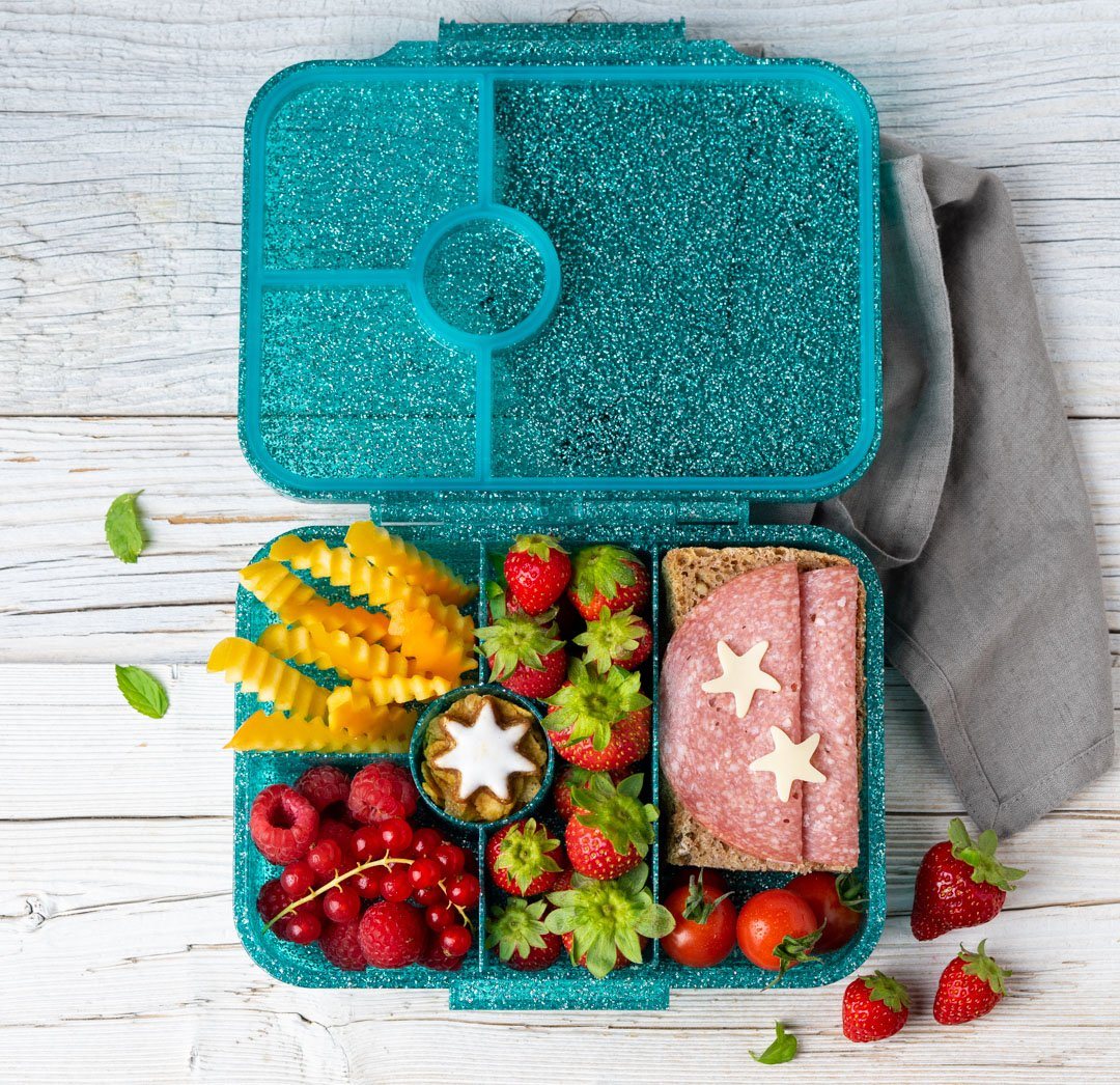 LEKKABOX Lunchbox Glitzer Brotdose, 4 Fächer - Kinder Bento Box Vesperdose Brotbox, Für feuchte Lebensmittel auslaufsichere Bento Box, inkl. extra Trenner – Bild 2 von 5