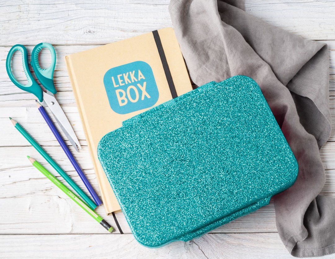 LEKKABOX Lunchbox Glitzer Brotdose, 4 Fächer - Kinder Bento Box Vesperdose Brotbox, Für feuchte Lebensmittel auslaufsichere Bento Box, inkl. extra Trenner – Bild 3 von 5
