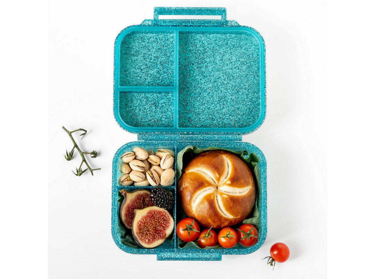 LEKKABOX Lunchbox Mini Glitzer Brotdose, 3 Fächer - Kinder Bento Box Vesperdose Brotbox, Für feuchte Lebensmittel auslaufsichere Bento Box, inkl. extra Trenner – Bild 4 von 5