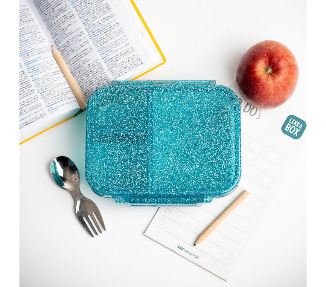 LEKKABOX Lunchbox Mini Glitzer Brotdose, 3 Fächer - Kinder Bento Box Vesperdose Brotbox, Für feuchte Lebensmittel auslaufsichere Bento Box, inkl. extra Trenner – Bild 5 von 5