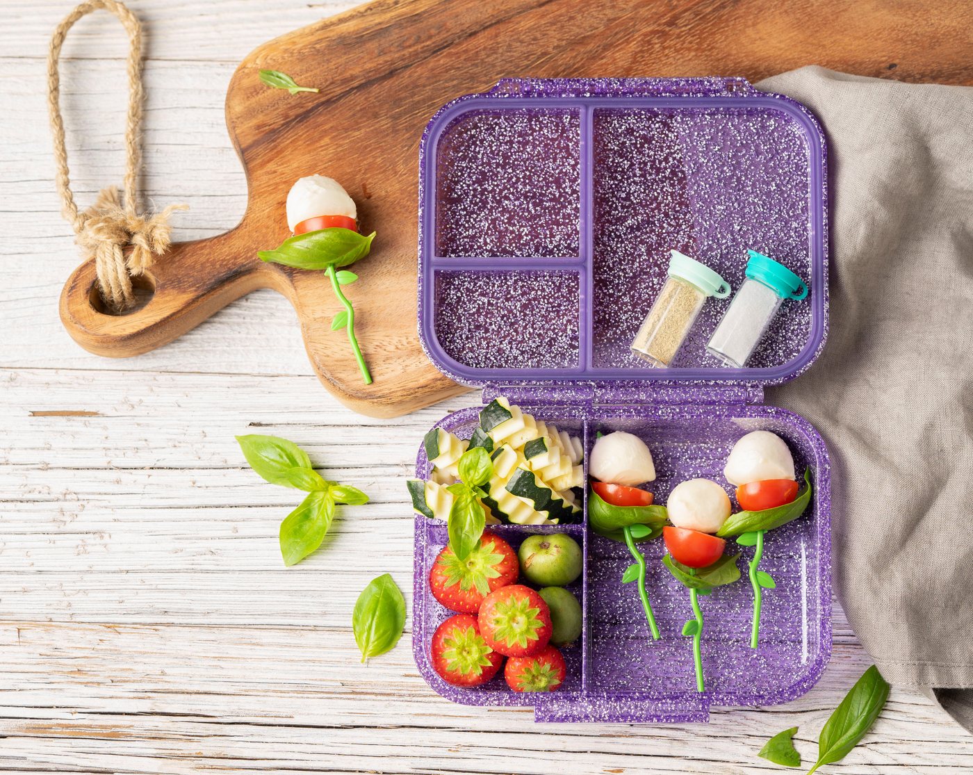 LEKKABOX Lunchbox Mini Glitzer Brotdose, 3 Fächer - Kinder Bento Box Vesperdose Brotbox, Für feuchte Lebensmittel auslaufsichere Bento Box, inkl. extra Trenner – Bild 3 von 5