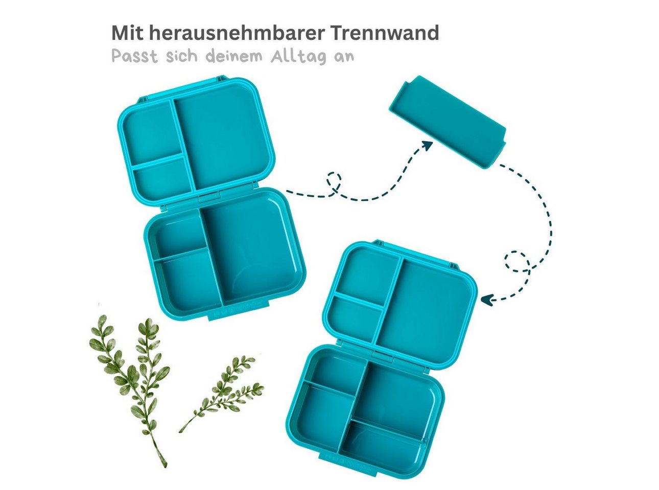 LEKKABOX Lunchbox Mini Kinder Bentobox, 3 Fächer - Brotdose Vesperdose Brotbüchse, Für feuchte Lebensmittel auslaufsicher, inkl. extra Trenner – Bild 3 von 5
